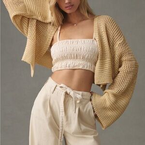 NWT Anthropologie Juliet Cropped Ivory Knit Cardigan O/S